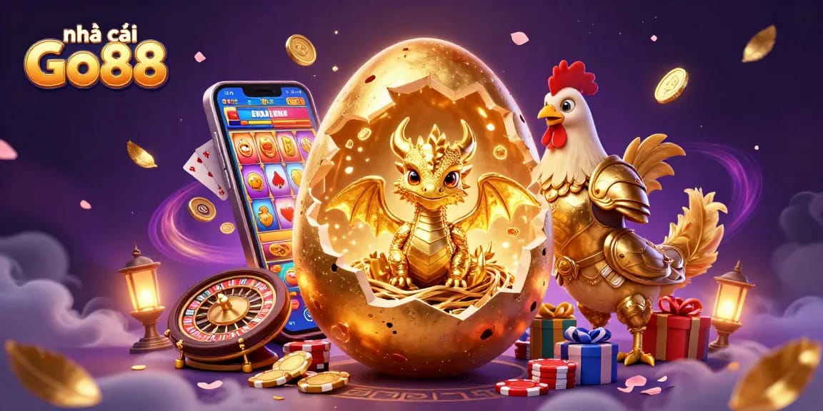Engage with nhà cái Go88's casino magic as a golden dragon emerges from chips.