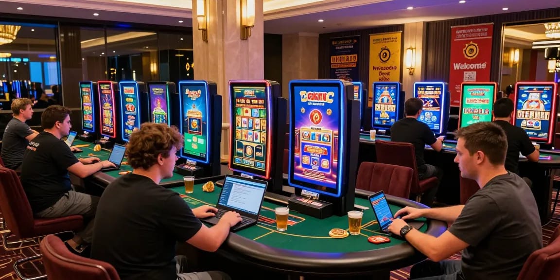 Joueurs profitant d'un meilleur casino sans KYC dans un cadre moderne et vibrant.