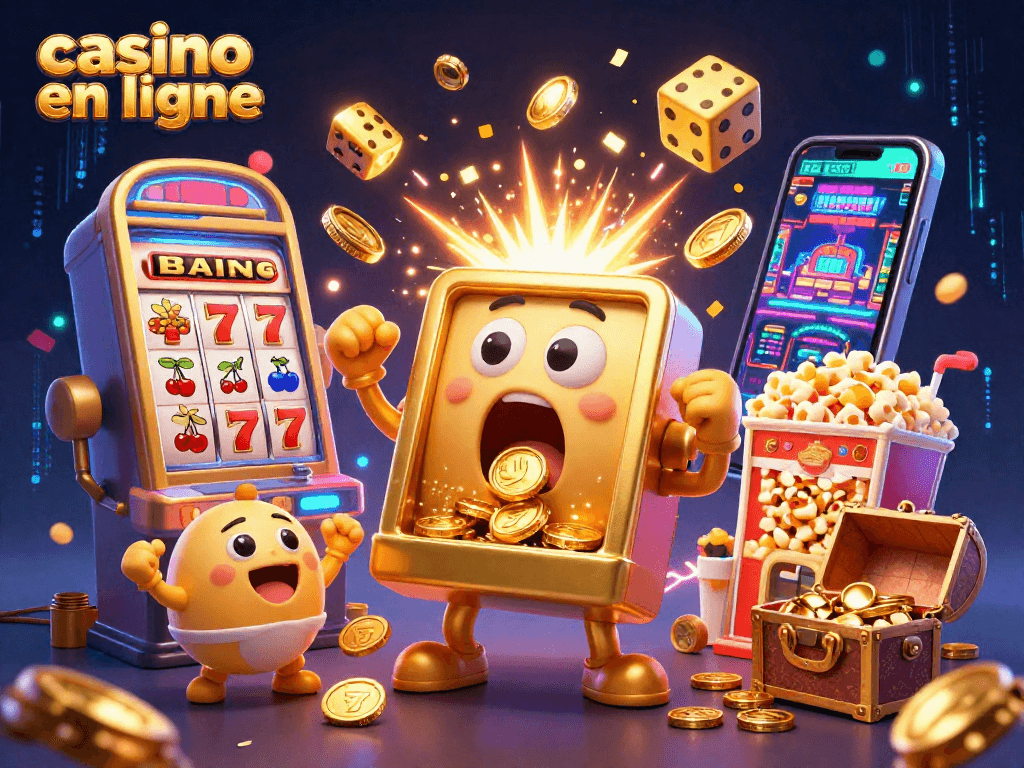 Jackpot avec un casino en ligne, machines à sous et éclats de lumière dorée.