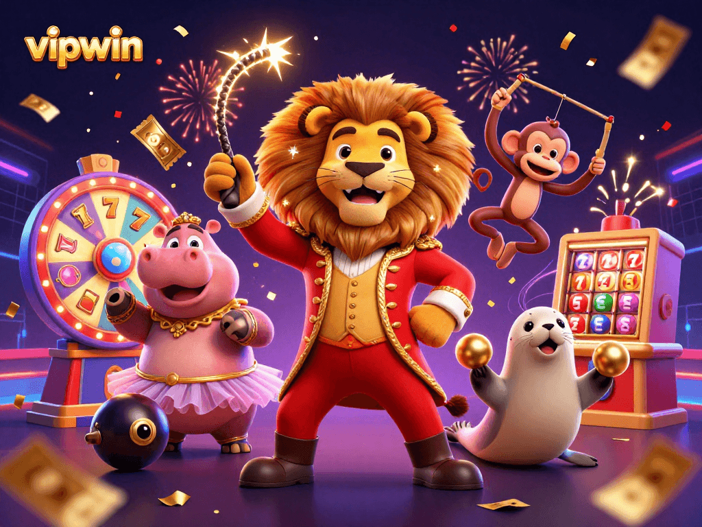 Engage with vipwin's thrilling online casino scenes featuring vibrant slot machines and lively characters.