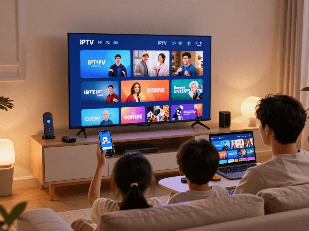 Expérience de divertissement avec atlas pro premium sur écran de télévision en famille.